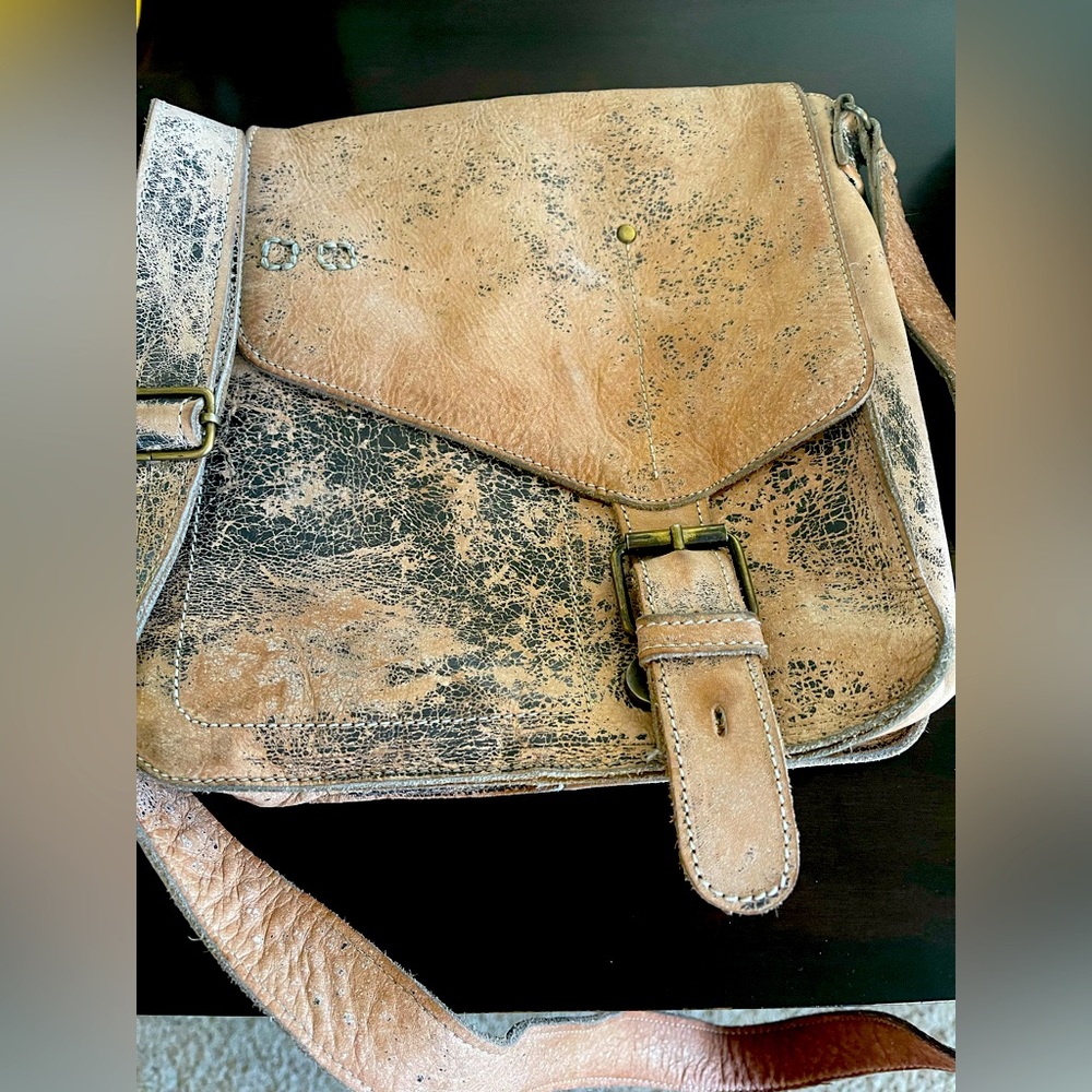 Bed Stu Distressed Tan and Black Crossbody Bag